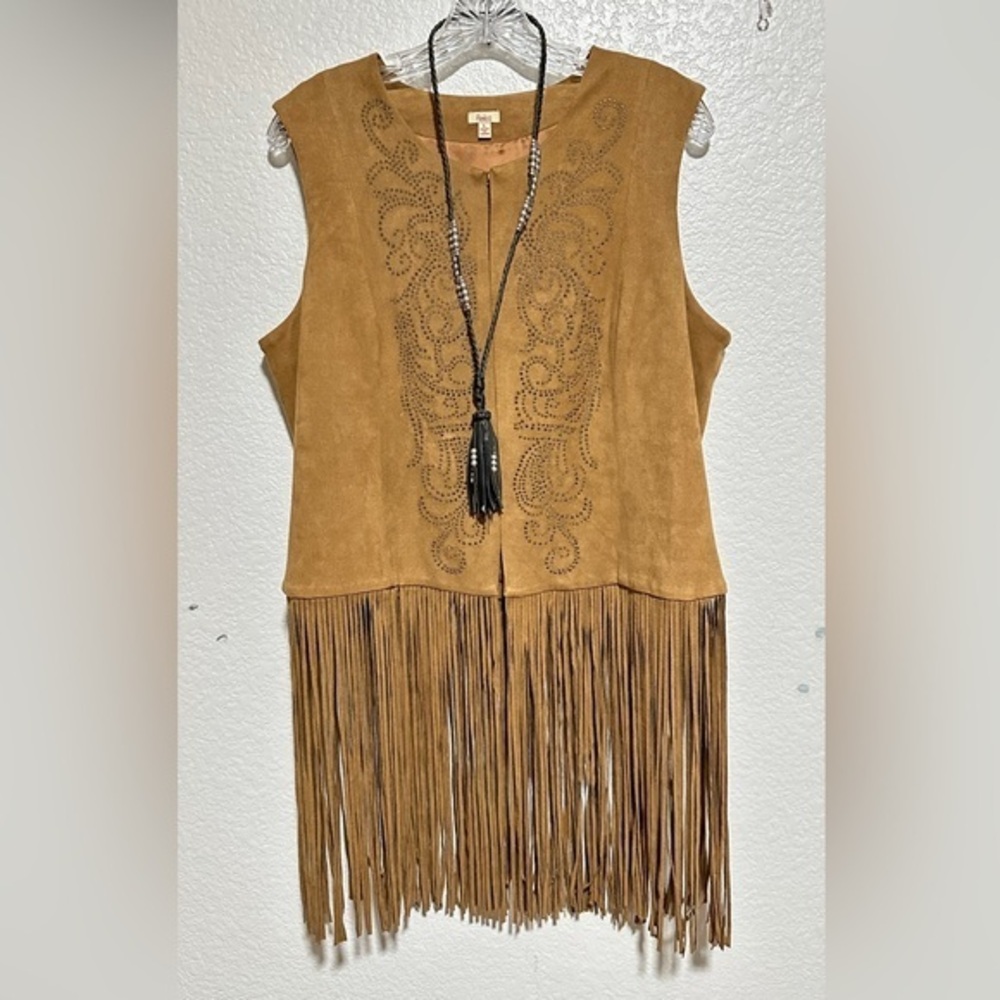 REBA Western Brown Faux Suede Studded Vest Jacket -Rodeo NFR  - Large EUC